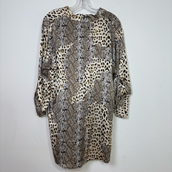 CAROLINE ROSE Vintage 100% Silk Long Tunic Blouse Top Shirt Leopard Snakeskin L - Picture 4 of 17